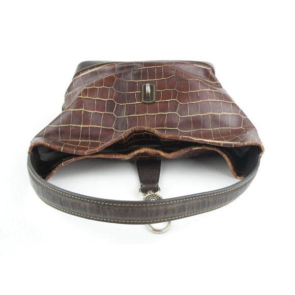 Dooney & Bourke Brown Croc Embossed Leather Large Hobo Shoulder Bag & Key Fob - Picture 6 of 15
